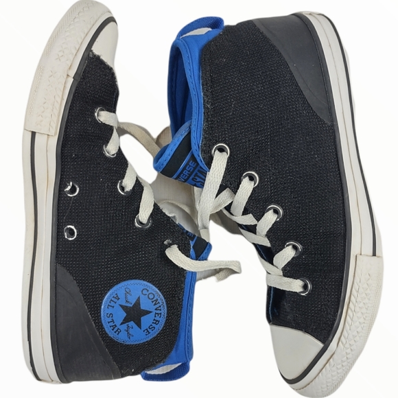 CONVERSE MID STREET JUNIOR BLACK AND BLUE tennis shoes childs - Picture 1 of 6